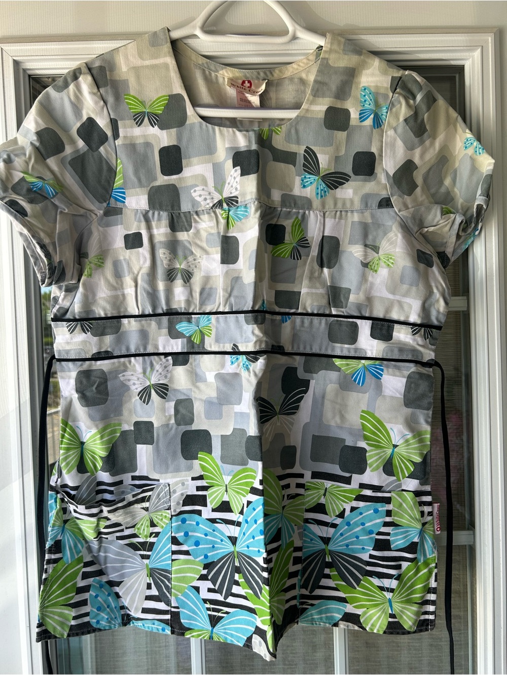 White Cross Women Top — White, Gray, Green, Blue